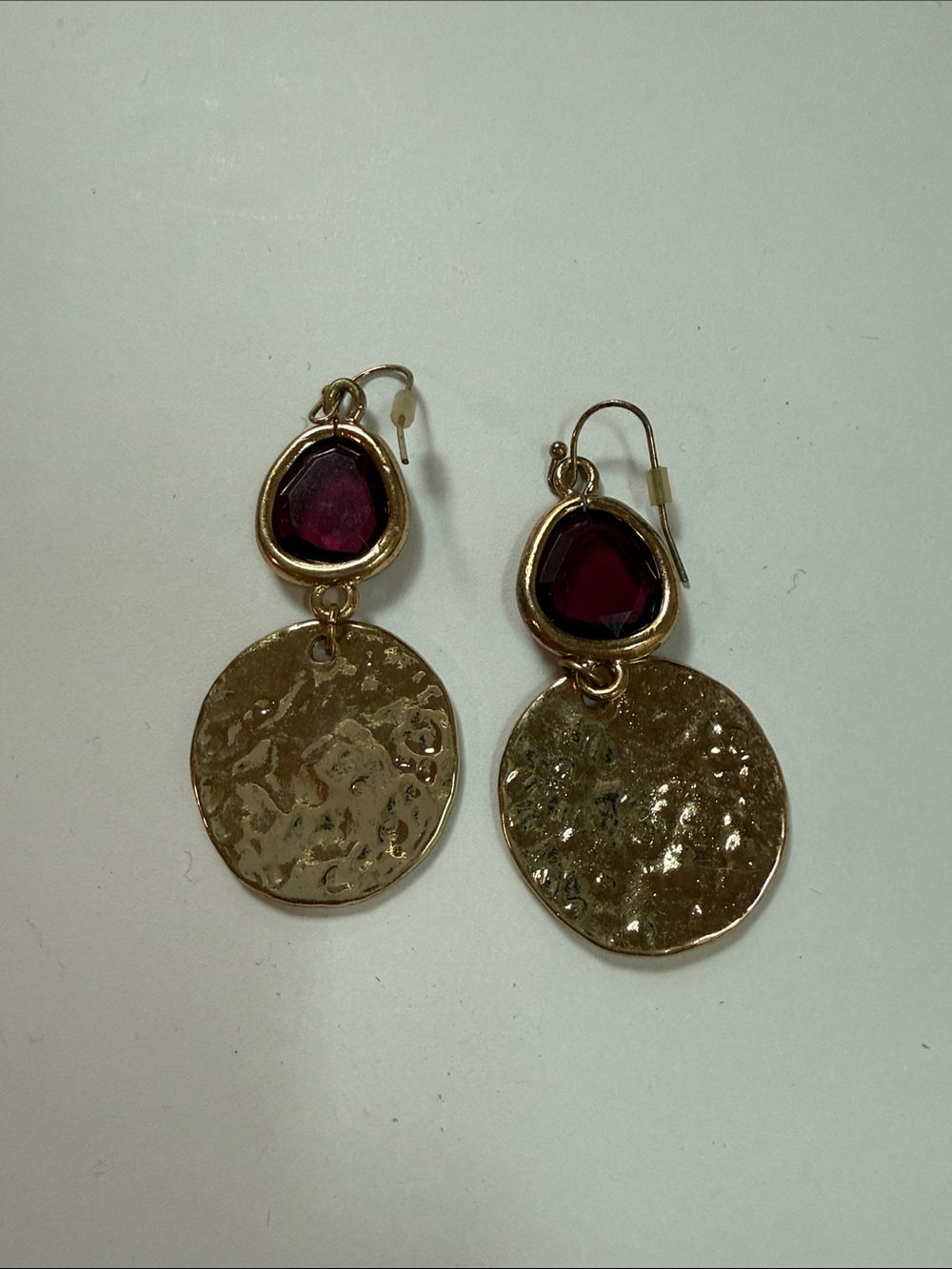 Gold Drop Earrings with Plum Gem Accents